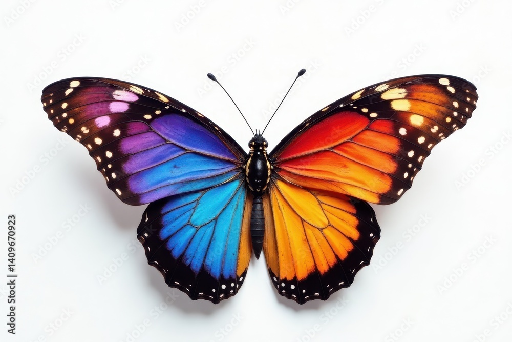 Fototapeta premium Vibrant butterflies, wings spread, white backdrop , freedom, bright, art