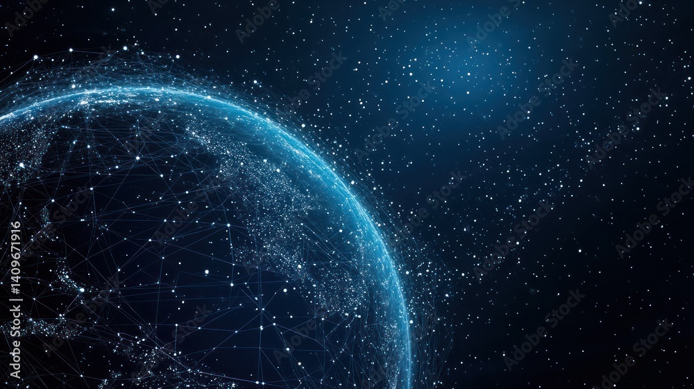 Obraz premium Global network connections, space backdrop, digital illustration, website header