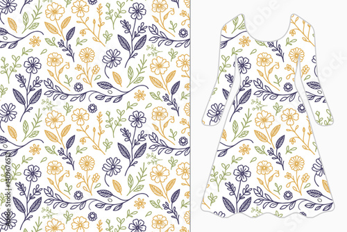 stylish floral apparel pattern in single line art inspired by botanical elements for feminine textile use

