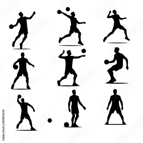  set of a volley ball player silhouette
