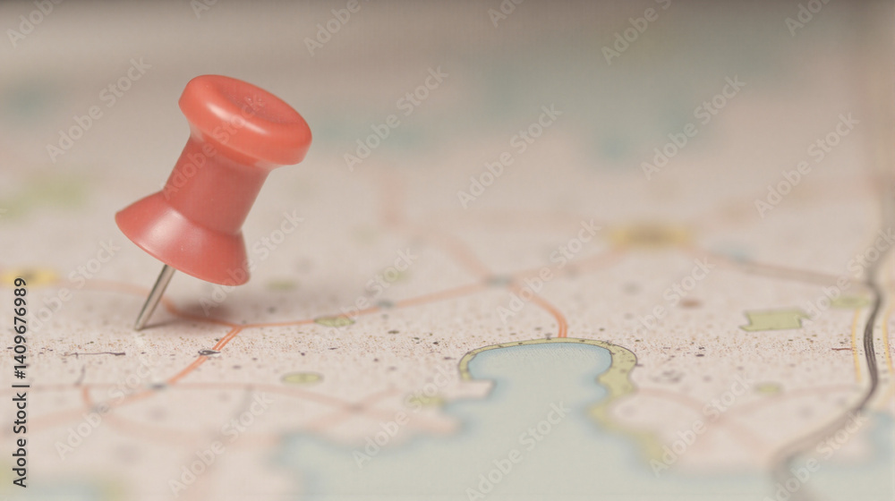Red Push Pin on Map: Destination Planning, Travel Location Marking. Red Push Pin on Map: Destination Planning, Travel Location Marking.