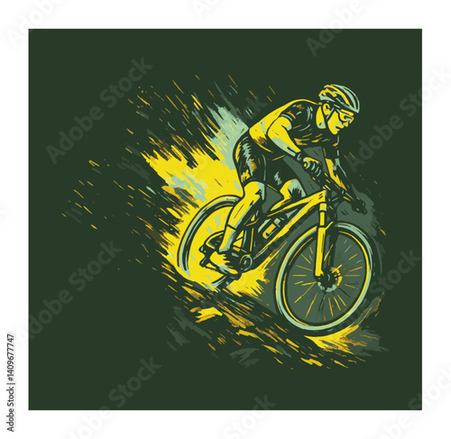 Vector illustration of a MTB biker. Mountain bike cyclist race graphics.