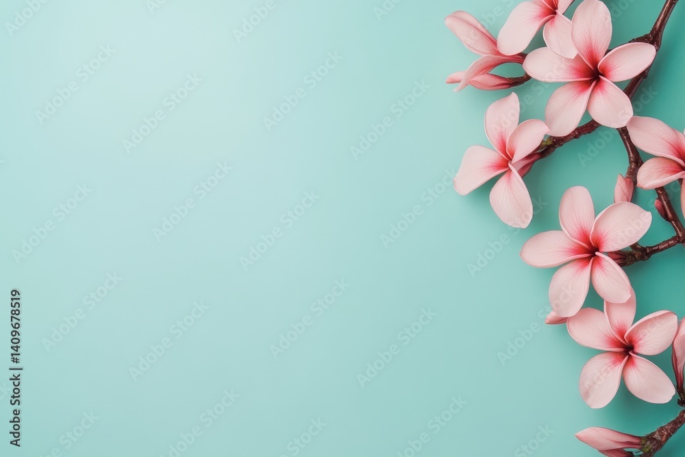 Naklejka premium Nature's beauty is showcased through delicate pink flowers that bloom against a soft green background