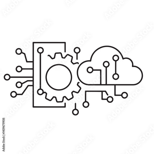 cloud computing concept Tec technology icon vector silhouette coloring page art symbol logo 
