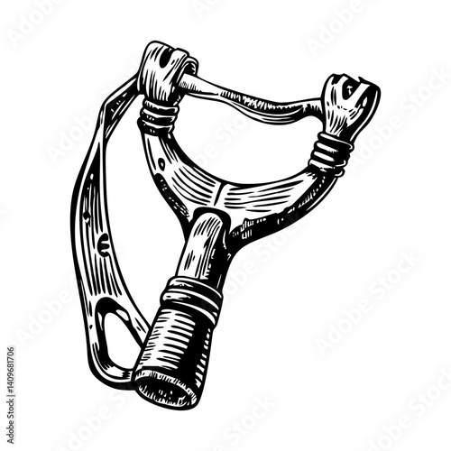 Ancient slingshot weapon illustration in vintage style