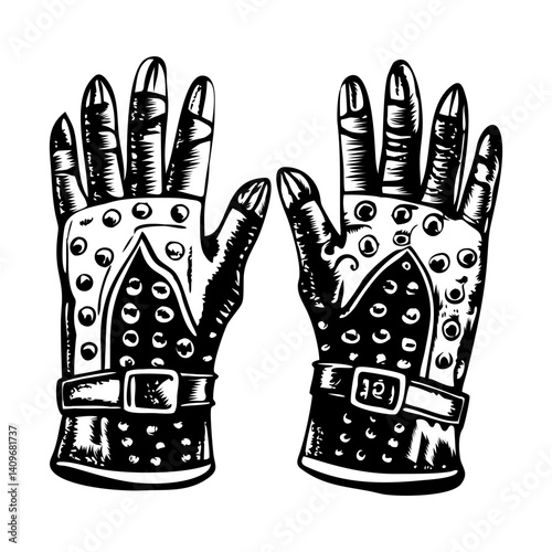 A vintage style illustration of studded gloves