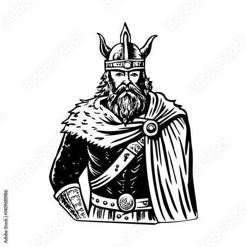 A viking warrior illustration in vintage style