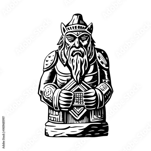 A vintage style illustration of a viking statue