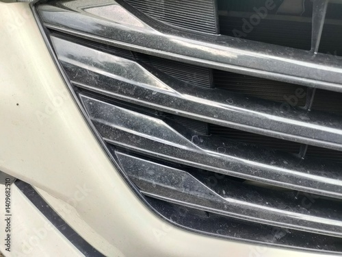 Close-up of a modern car's front grill. Abstract automotive design detail