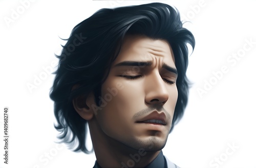 Man with Closed Eyes: A striking illustration of a man with dark hair and closed eyes, conveying an atmosphere of contemplation, thoughtfulness, or introspection.