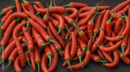 Pile of Fresh Red Chili Peppers: Spicy Ingredient for Cooking and Culinary Uses