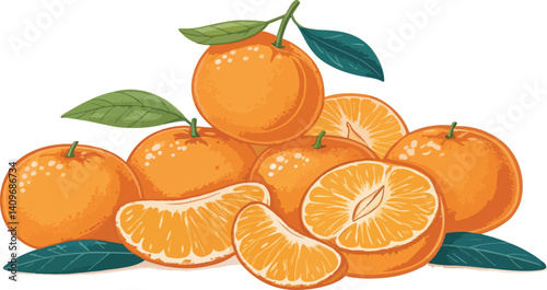 Mandarin Illustration vector design, Mandarin with Mandarin slice in white background vector design