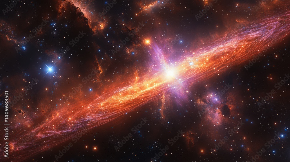 Fototapeta premium Captivating cosmic landscape featuring a nebula with stunning interstellar light