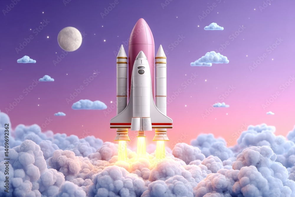 Naklejka premium A rocket launching against the morning sky, symbolizing bold futures