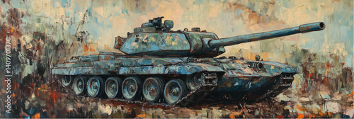 vector illustration of tank in style of oil painting on canvas