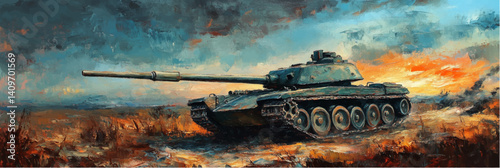 vector illustration of tank in style of oil painting on canvas