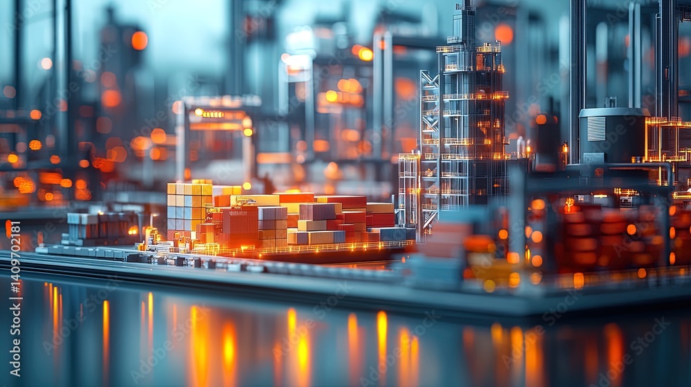 Obraz premium Futuristic Cargo Terminal at Night