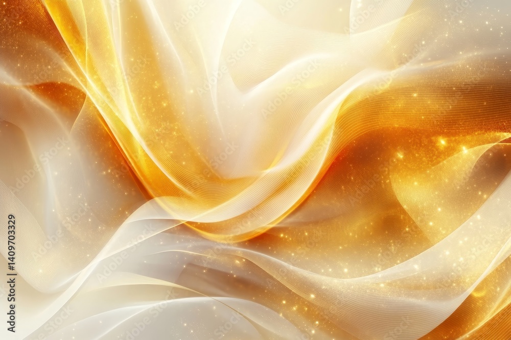 Obraz premium Golden abstract waves with sparkling light and flowing energy patterns