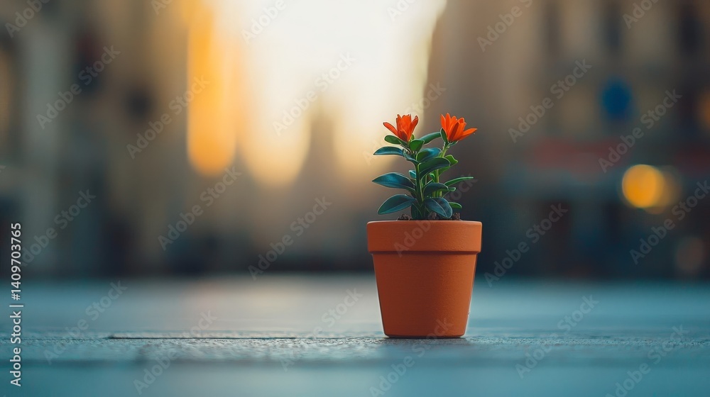 Emotional Intelligence and Empathy Through Travel and Meaningful Relationships, A small potted plant with vibrant flowers set against a blurred urban background.