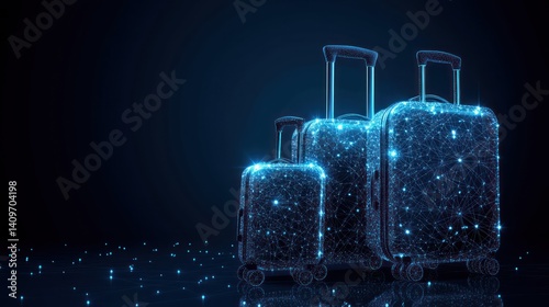 Glowing Suitcases, Travel, Dark Background, Departure, Advertisement