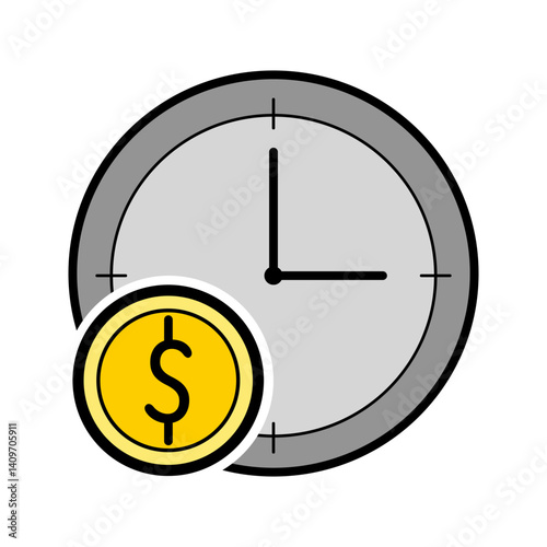 time is money icon vector - clock with dollar coin for business and financial planning and productivity concept.