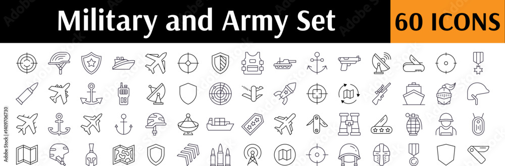 Fototapeta premium Army Modern Outline Style Icons for Design, Cards, Apps, Social Networks
