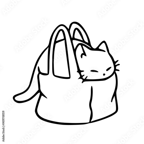 cute cat in bag outline vector