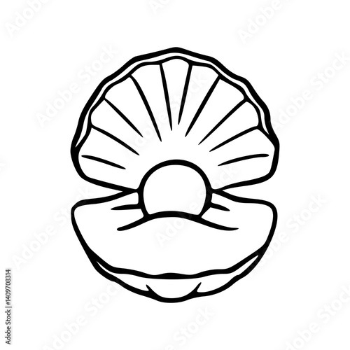 open oyster with pearl outline