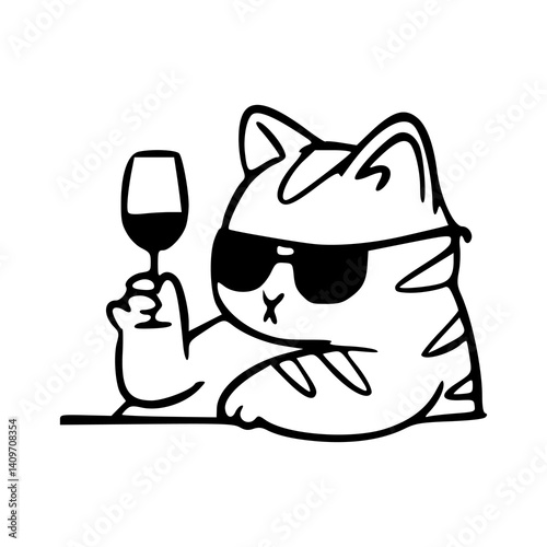 cool cat with wine glass vector