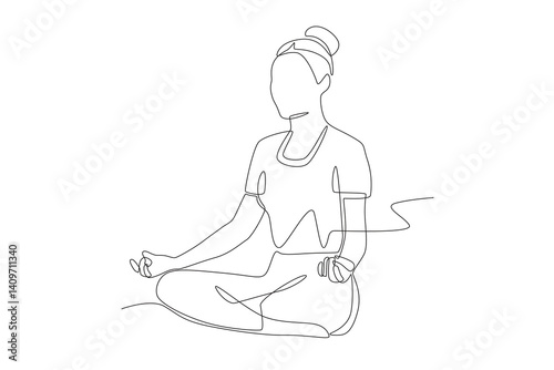 Woman meditating. Meditation concept one-line drawing