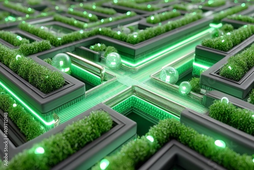 Cyberpunk tea plantation with neon-lit rows of genetically modified tea plants
