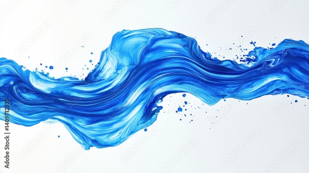 Blue paint splash wave, flowing, white background, abstract art, design element Blue paint splash wave, flowing, white background, abstract art, design element