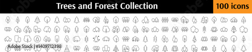 Forest, Trees, Parks Bundle of Thin Icons. Editable Stroke. Perfect for Web Sites, Books, Cards, Apps