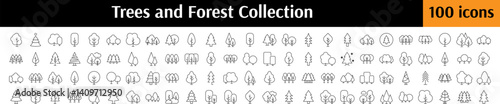 Forest, Trees, Parks Related Line Icons for Web Sites, Books, Cards, Apps. Editable Stroke. Perfect for Web Sites, Books, Cards, Apps