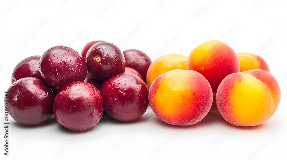 Red and Yellow Plums with White Background. Red and Yellow Plums with White Background.