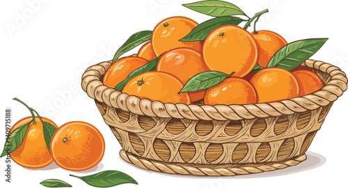 Mandarin in basket in isolated background vector design, Mandarin Illustration vector design