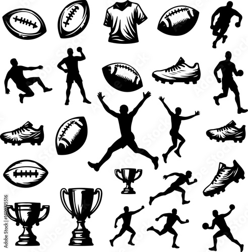 American Football Icon Set - Silhouettes and Equipment Collection