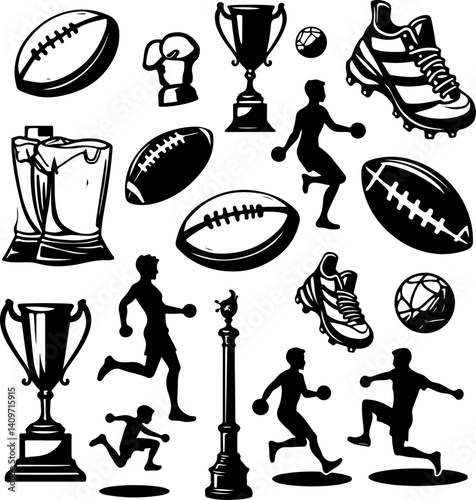 American Football Icon Set - Silhouettes and Equipment Collection