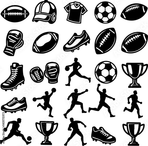 American Football Icon Set - Silhouettes and Equipment Collection