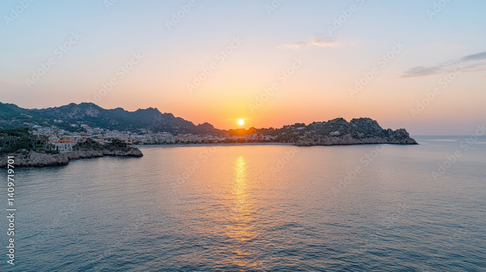 serene sunset over tranquil bay, reflecting warm hues on calm waters serene sunset over tranquil bay, reflecting warm hues on calm waters