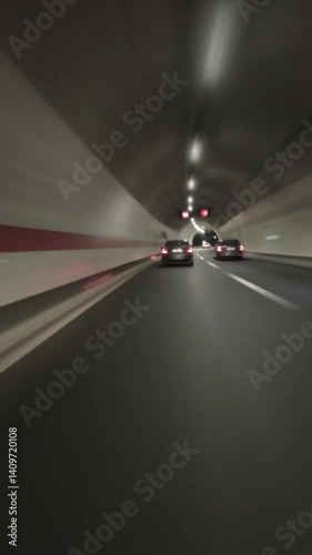 POV fast car driving on the highway at night and in the tunnel, timelapse. Vertical video