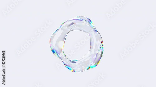 Transparent multicolored liquid moving shape with iridescent effect. Abstract fluid distorted torus. 3d render 4K loop animation.