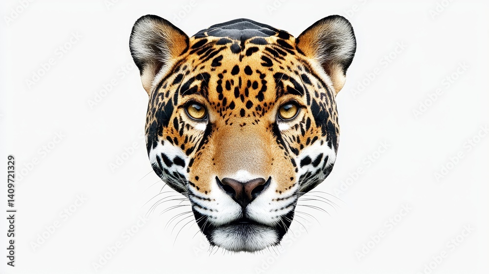 Obraz premium Jaguar Head Portrait, Isolated on White Background, Big Cat, Wildlife ,Jaguar,Felidae
