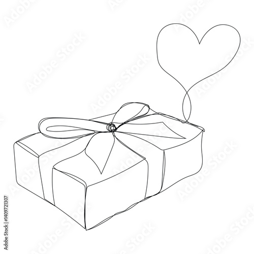 Cute continuous line cartoon character hand drawn gift box birthday christmas bonus reward decoration line art gift box shopping bonus christmas day continuous line art sketch png vector.