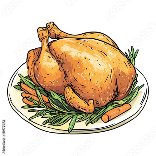 Roast chicken, food, vector, transparent background