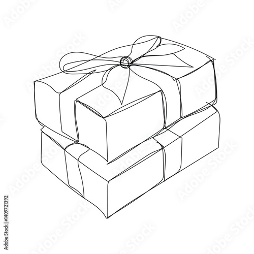 Cute continuous line cartoon character hand drawn gift box birthday christmas bonus reward decoration line art gift box shopping bonus christmas day continuous line art sketch png vector.