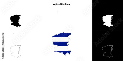 Agios Nikolaos blank outline map set