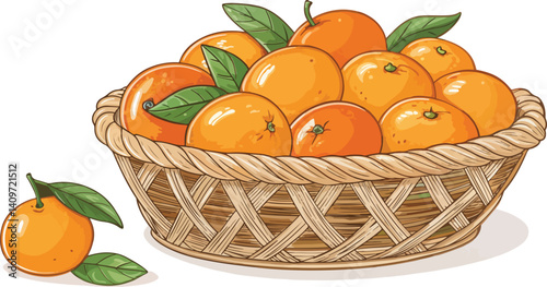 Mandarin in wicker basket on table in isolated background vector design, Mandarin vector design
