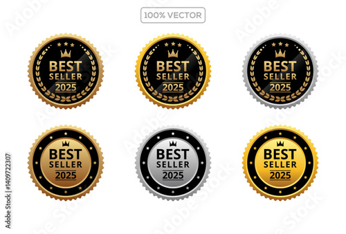Premium quality  Best seller medals set. Realistic golden labels - badges, best seller vector illustration