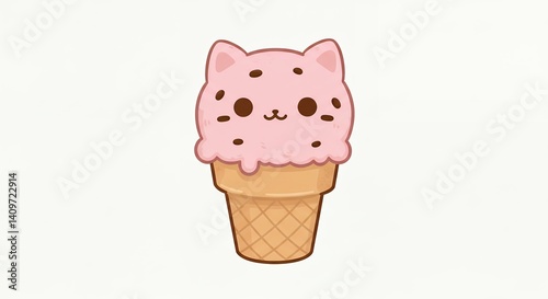 Adorable cartoon ice cream cat in cone